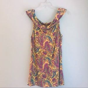 Lauren Ralph Lauren Yellow Paisley Cowl Neck Tank